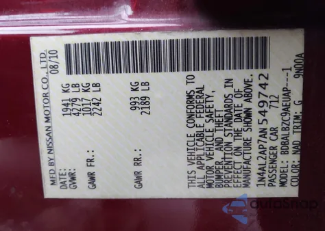 2010 Nissan Altima 2.5 S from USA, damaged, VIN 1N4AL2AP7AN549742